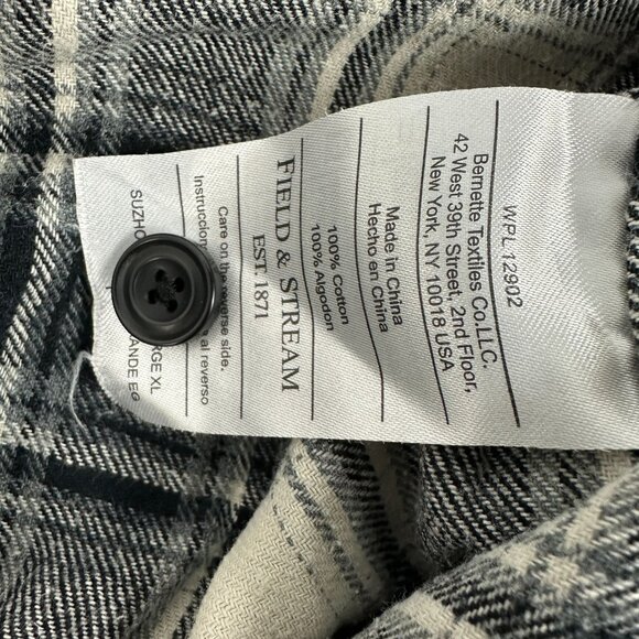 Field & Stream Mens XL Button Up Plaid Flannel Shirt Cotton Black Beige Casual - Picture 4 of 6